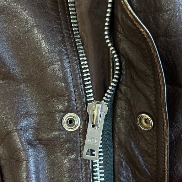 Vintage 1950s Brown Leather Flight Jacket HDK Zipper Mouton Collar Japan - Picture 10 of 10